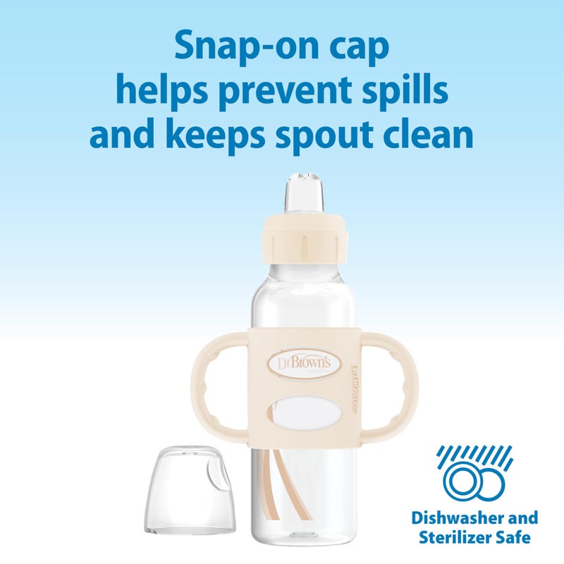 Dr. Brown's Milestones Narrow Sippy Spout Bottle with 100% Silicone, Easy-Grip Handles and Soft Sippy Spout, 8oz/250mL, Ecru, 1-Pack, 6m+ - Image 4